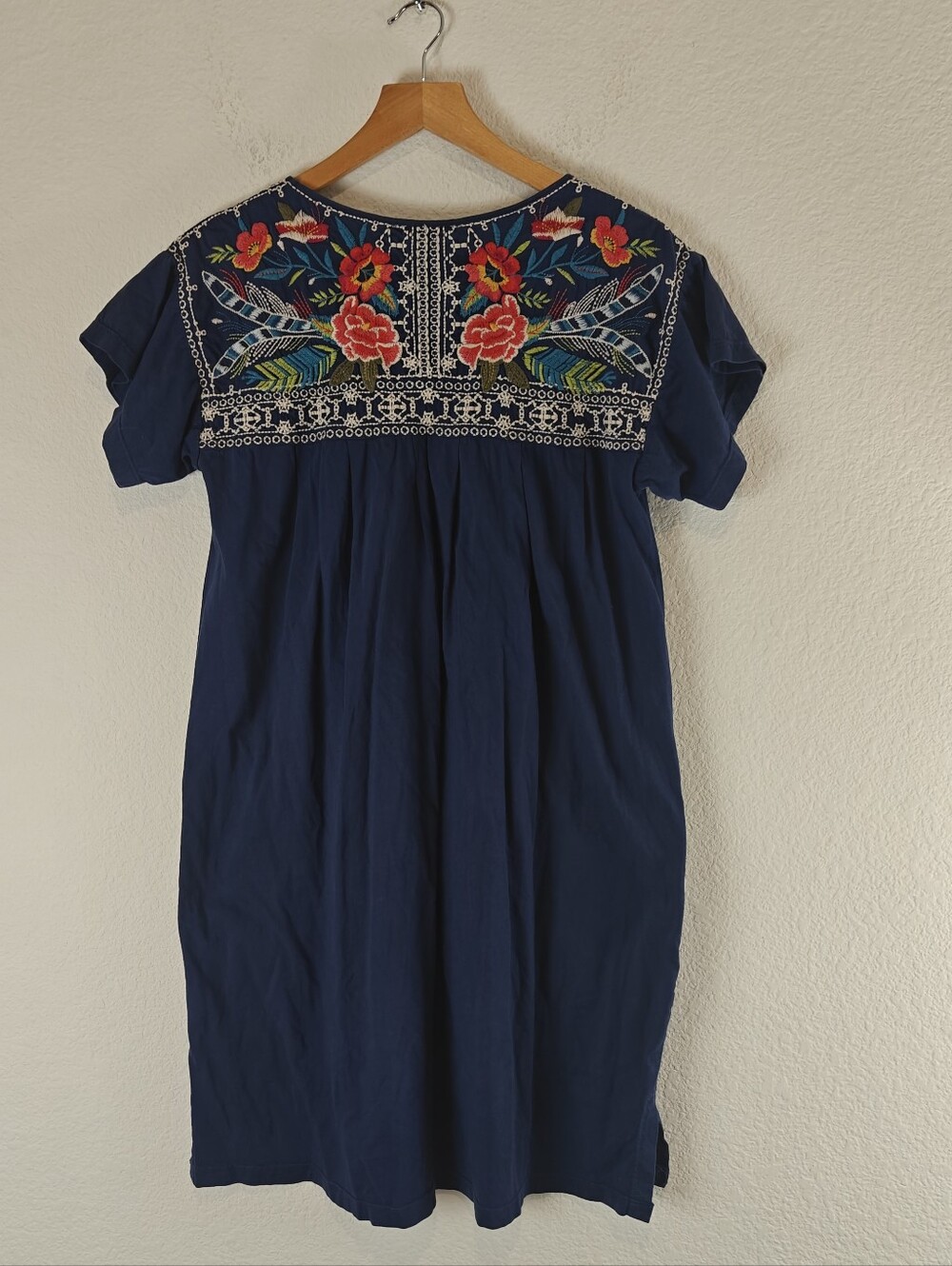 Johnny Was Navy Floral Embroidered Cotton Mini Dress S Boho Pockets - Picture 7 of 11